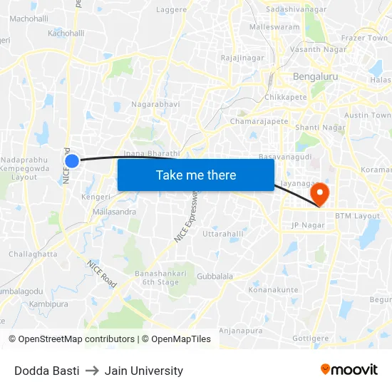 Dodda Basti to Jain University map