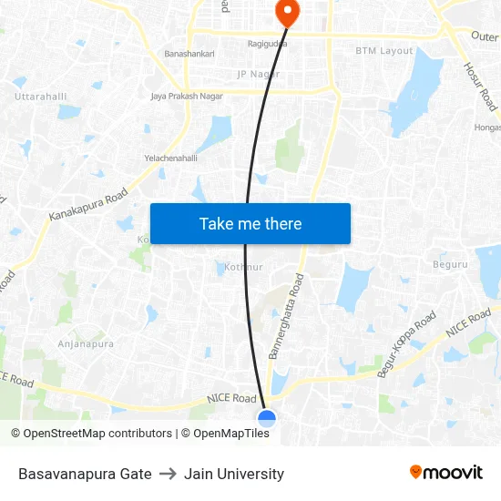Basavanapura Gate to Jain University map