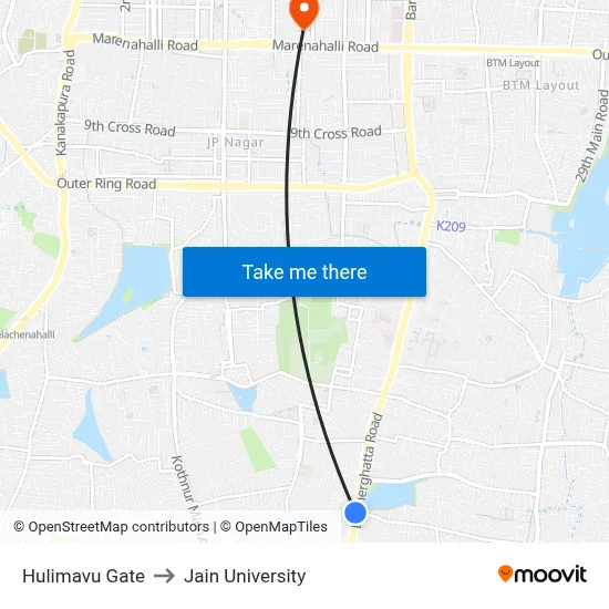 Hulimavu Gate to Jain University map