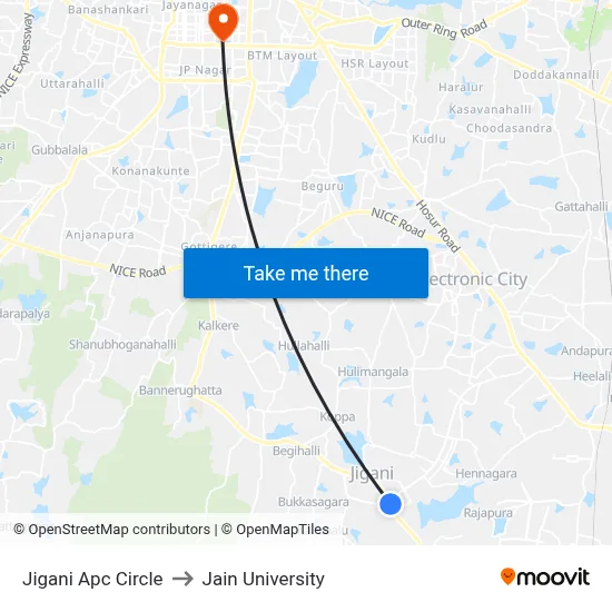 Jigani Apc Circle to Jain University map