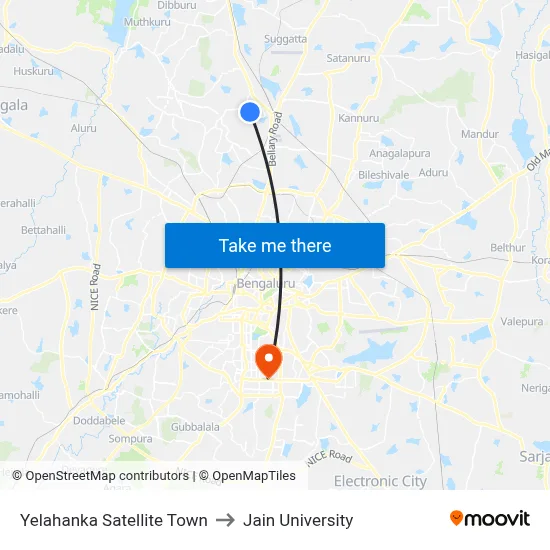 Yelahanka Satellite Town to Jain University map
