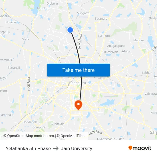 Yelahanka 5th Phase to Jain University map