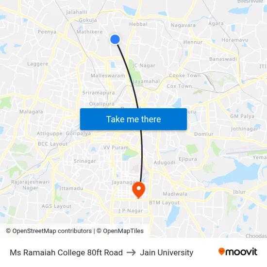 Ms Ramaiah College 80ft Road to Jain University map