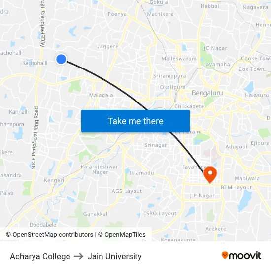 Acharya College to Jain University map