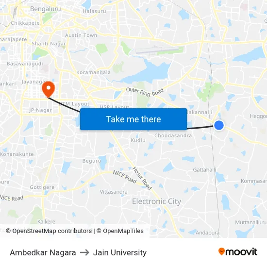 Ambedkar Nagara to Jain University map