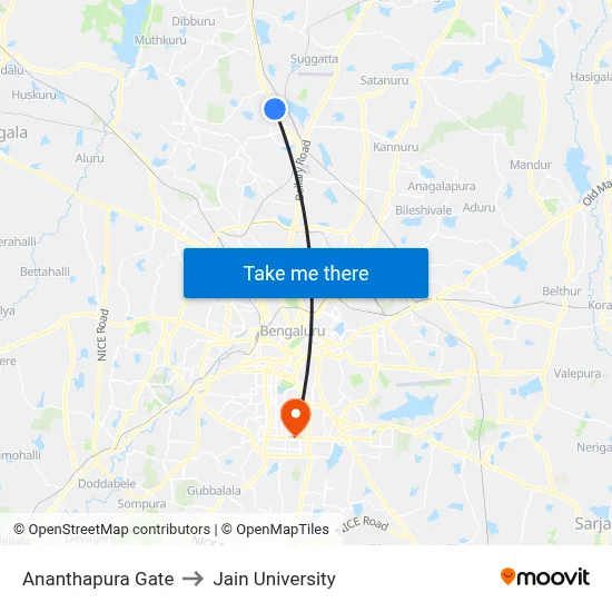 Ananthapura Gate to Jain University map