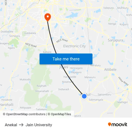 Anekal to Jain University map