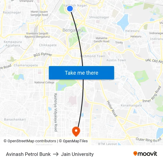 Avinash Petrol Bunk to Jain University map