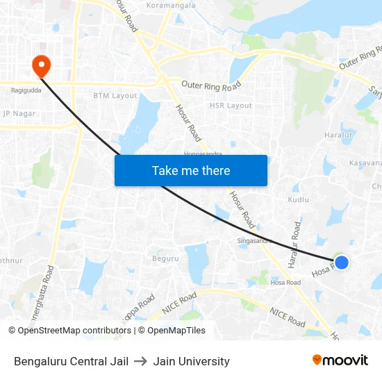 Bengaluru Central Jail to Jain University map