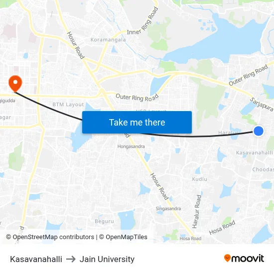 Kasavanahalli to Jain University map