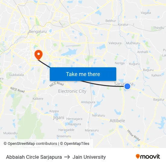 Abbaiah Circle Sarjapura to Jain University map