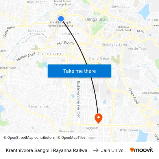 Kranthiveera Sangolli Rayanna Railway Station to Jain University map