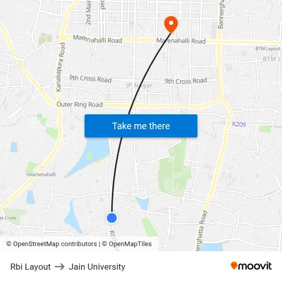 Rbi Layout to Jain University map