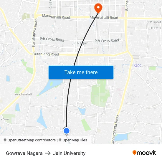 Gowrava Nagara to Jain University map