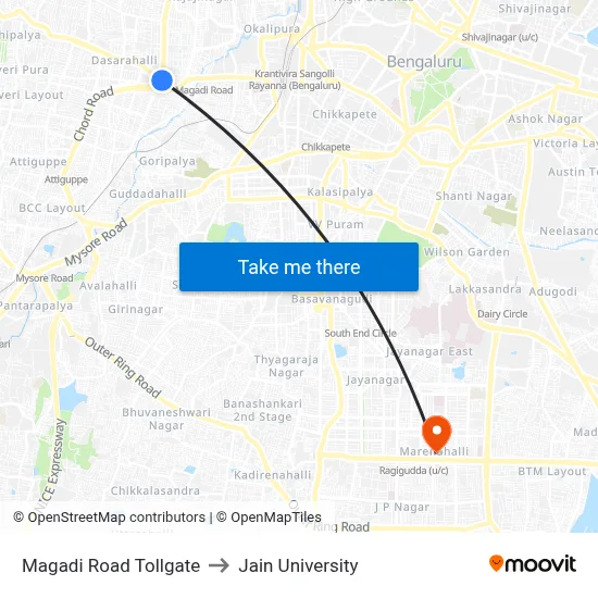 Magadi Road Tollgate to Jain University map