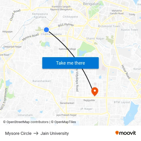 Mysore Circle to Jain University map