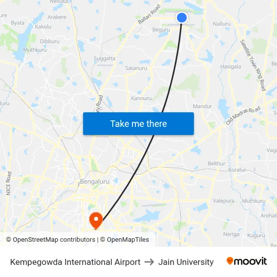 Kempegowda International Airport to Jain University map