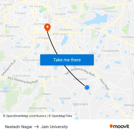 Neeladri Nagar to Jain University map