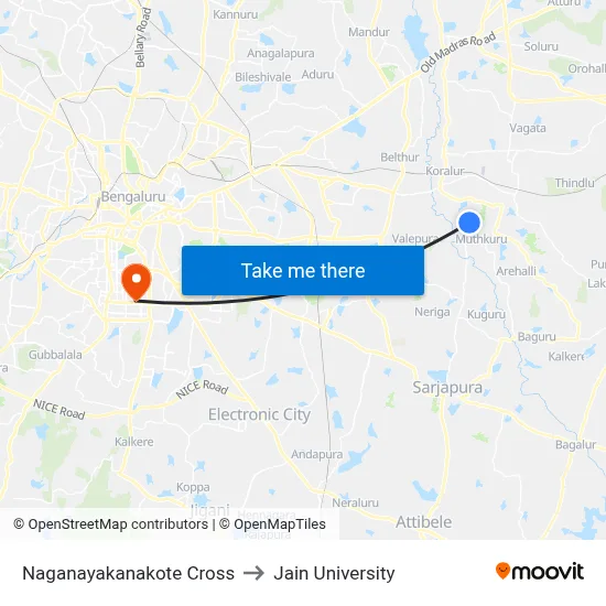 Naganayakanakote Cross to Jain University map
