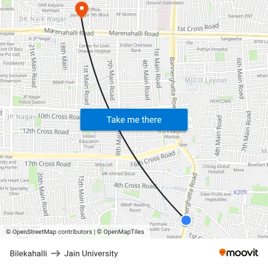 Bilekahalli to Jain University map