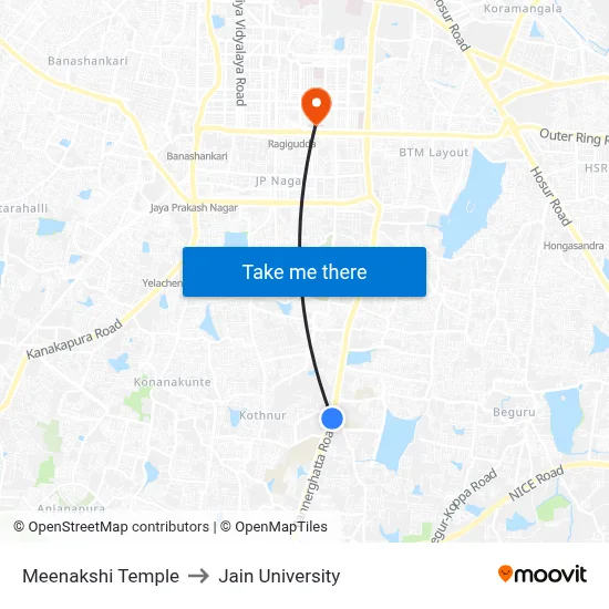 Meenakshi Temple to Jain University map