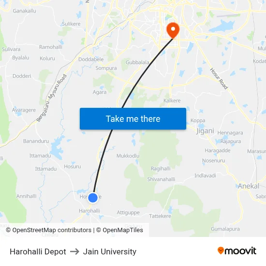Harohalli Depot to Jain University map
