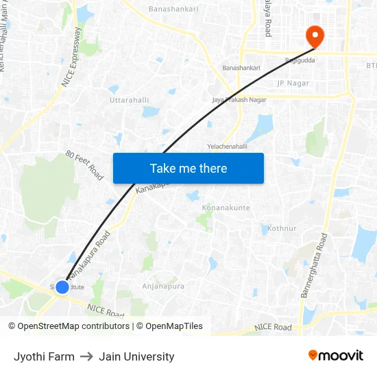 Jyothi Farm to Jain University map