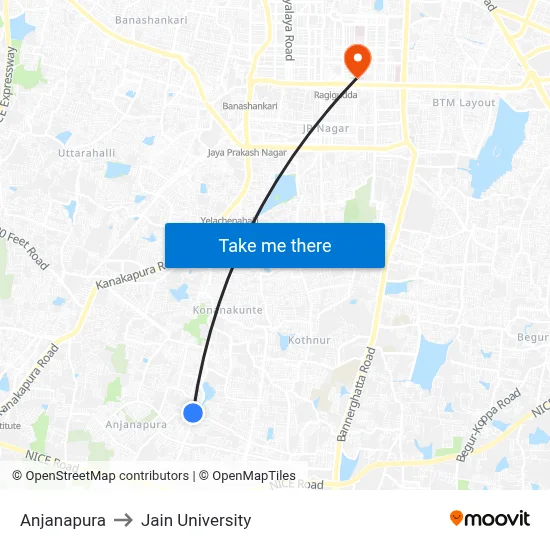 Anjanapura to Jain University map