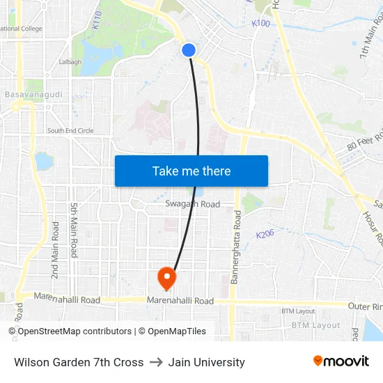 Wilson Garden 7th Cross to Jain University map