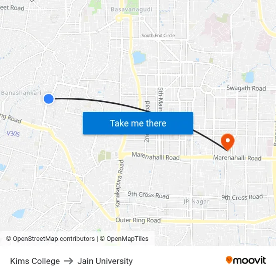 Kims College to Jain University map