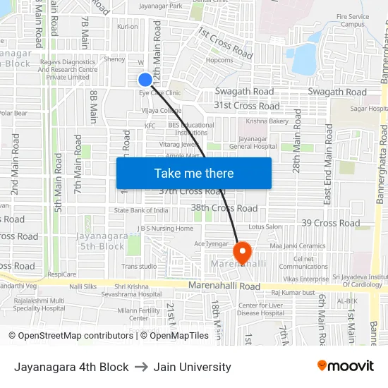 Jayanagara 4th Block to Jain University map