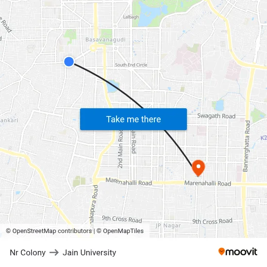 Nr Colony to Jain University map