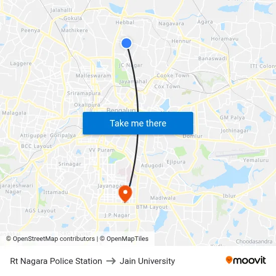 Rt Nagara Police Station to Jain University map