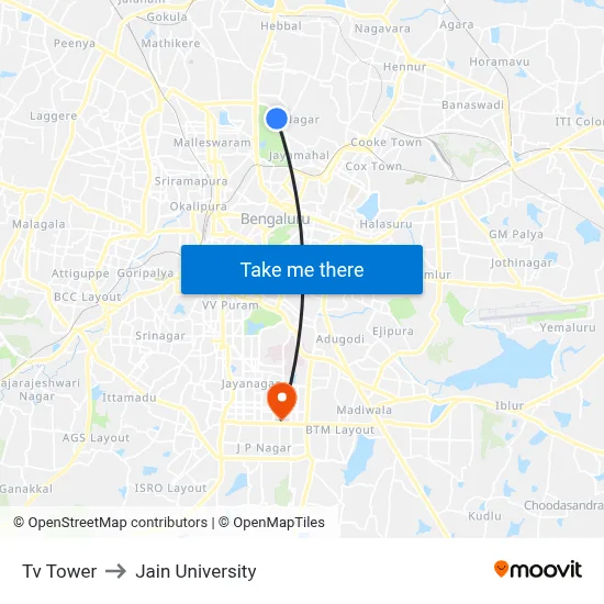 Tv Tower to Jain University map