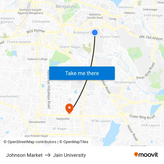 Johnson Market to Jain University map