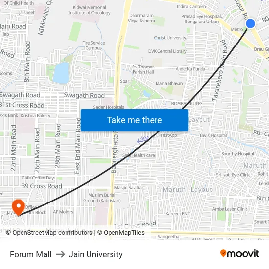 Forum Mall to Jain University map