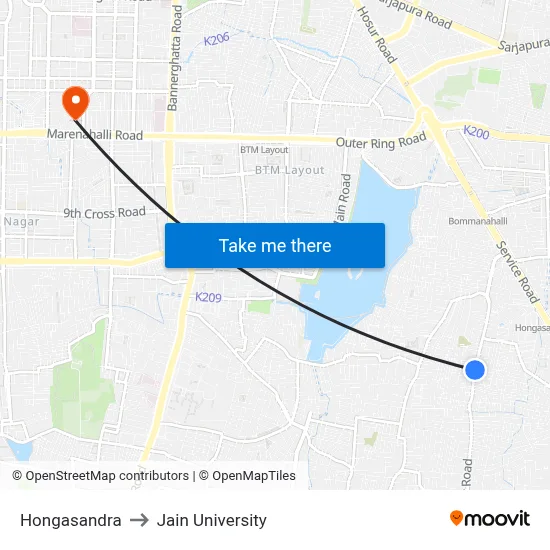 Hongasandra to Jain University map