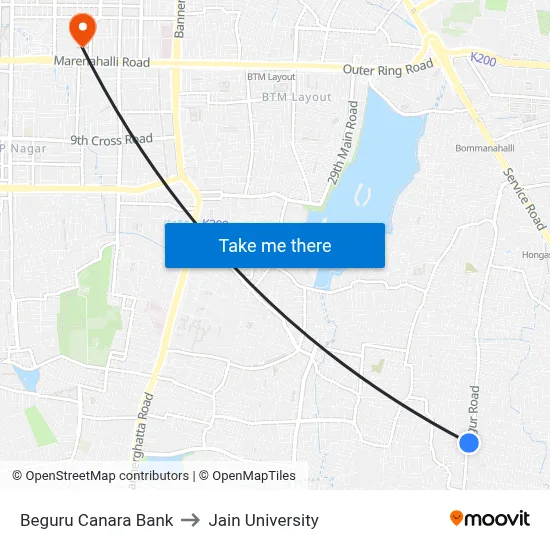 Beguru Canara Bank to Jain University map