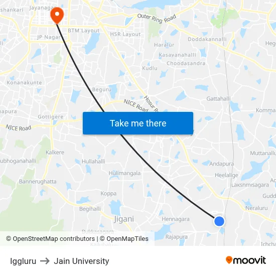 Iggluru to Jain University map