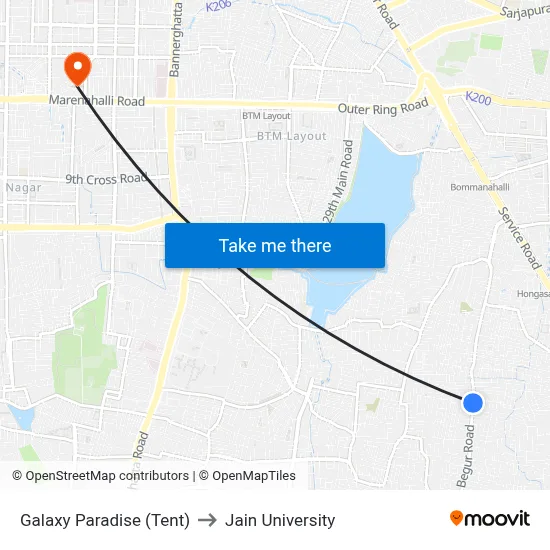 Galaxy Paradise (Tent) to Jain University map