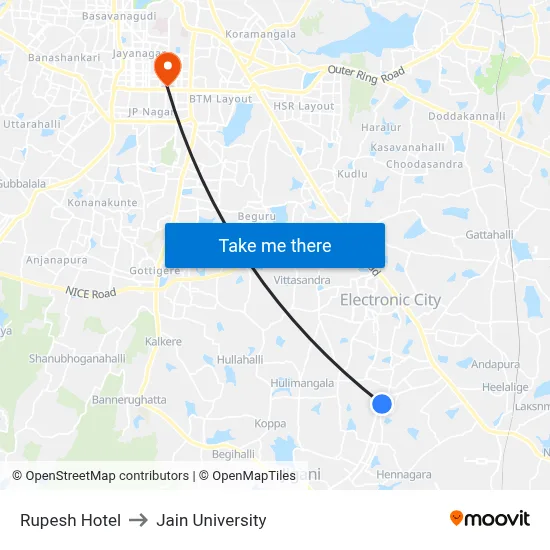 Rupesh Hotel to Jain University map