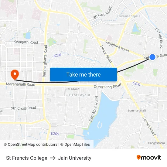 St Francis College to Jain University map