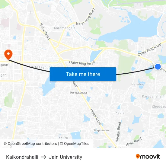 Kaikondrahalli to Jain University map