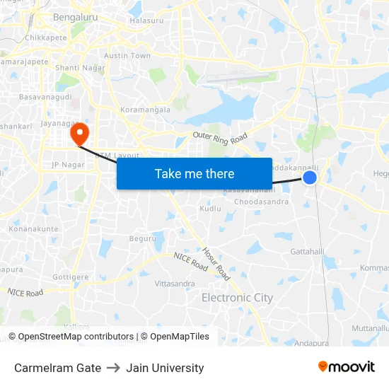 Carmelram Gate to Jain University map