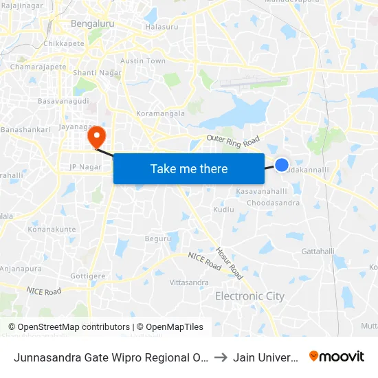 Junnasandra Gate Wipro Regional Office to Jain University map