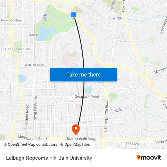 Lalbagh Hopcoms to Jain University map