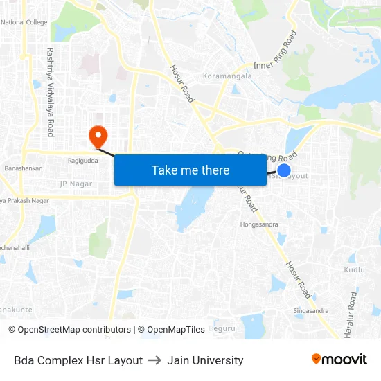 Bda Complex Hsr Layout to Jain University map