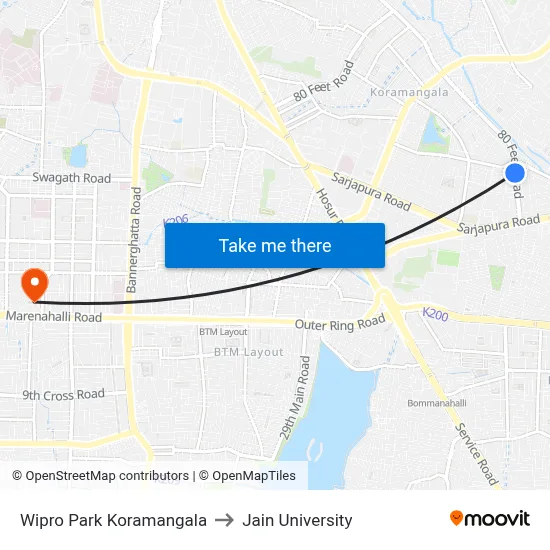 Wipro Park Koramangala to Jain University map