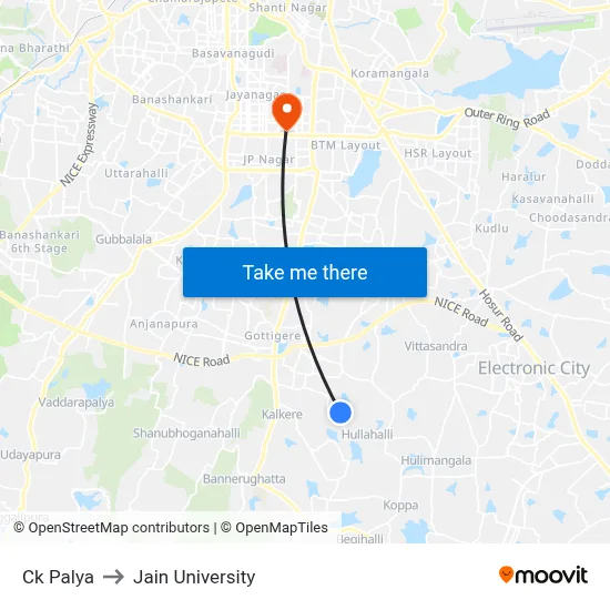 Ck Palya to Jain University map