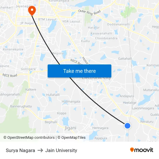Surya Nagara to Jain University map